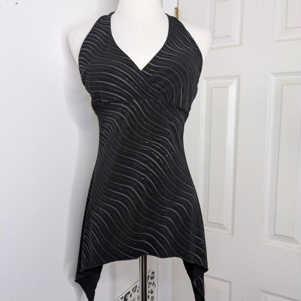 Y2K Charlotte Russe Babydoll Top M Halter Asymmetric Glitter Fairy Grunge Grail